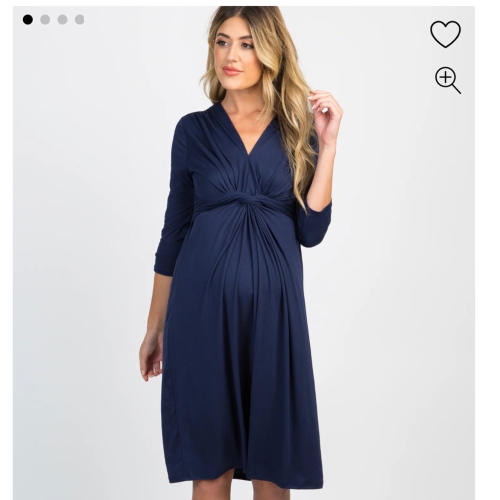 PINK BLUSH MATERNITY Navy Blue Twist Front 3/4 Sleeve Maternity Dress 🎃